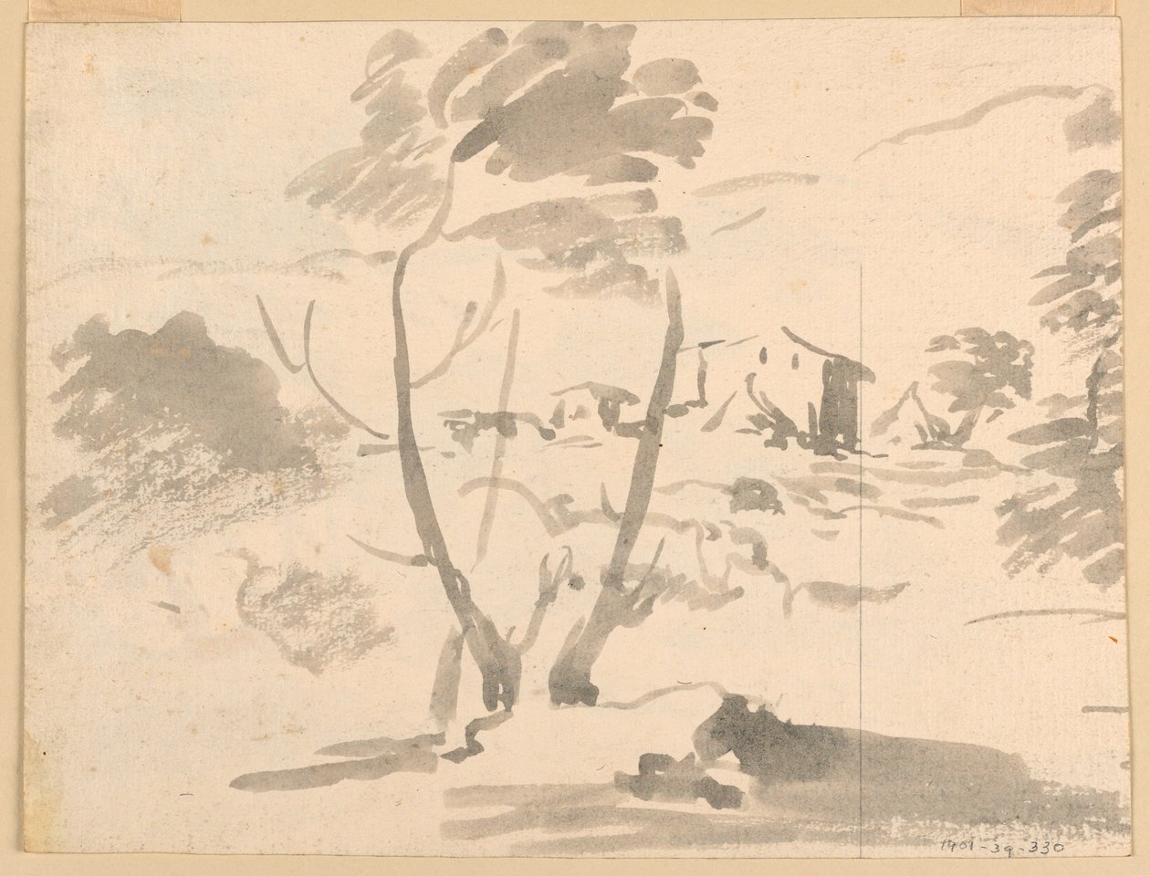 Zeichnung, Skizze von Bäumen in einer Landschaft, 1760–1780 von Carlo Marchionni
