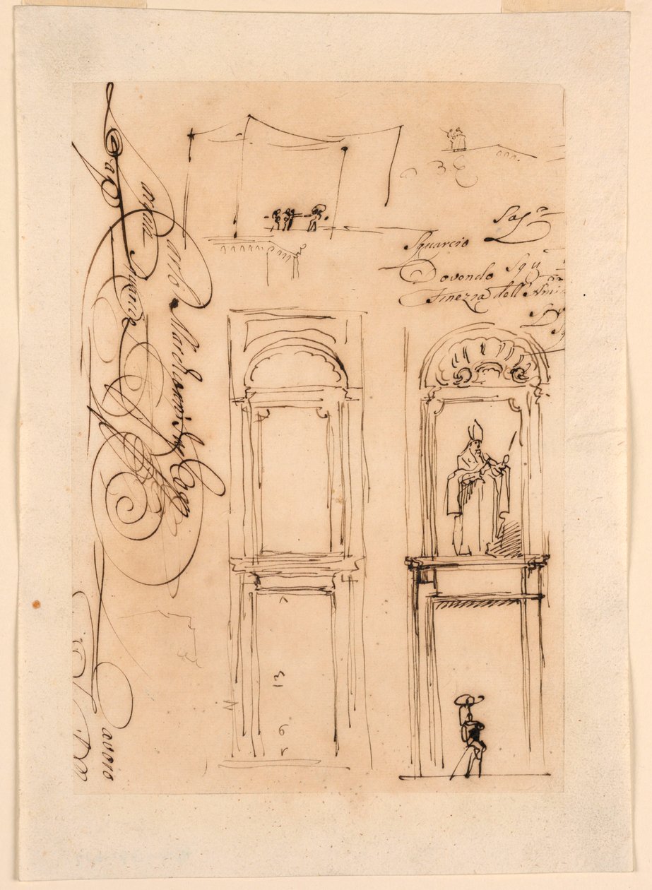 Zeichnung, Skizzen und Schrift, 1765 von Carlo Marchionni