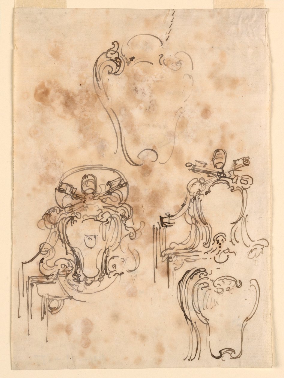 Zeichnung, Skizzen für Rahmen und Wappenschilder, 1758–69 von Carlo Marchionni