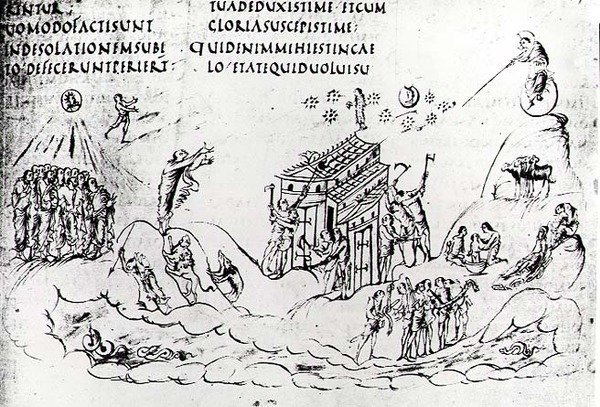 Verschiedene Szenen, die einen der Psalmen illustrieren, aus dem Utrechter Psalter, Kopie des Originals aus Reims, jetzt in der Universitätsbibliothek Utrecht von Carolingian School