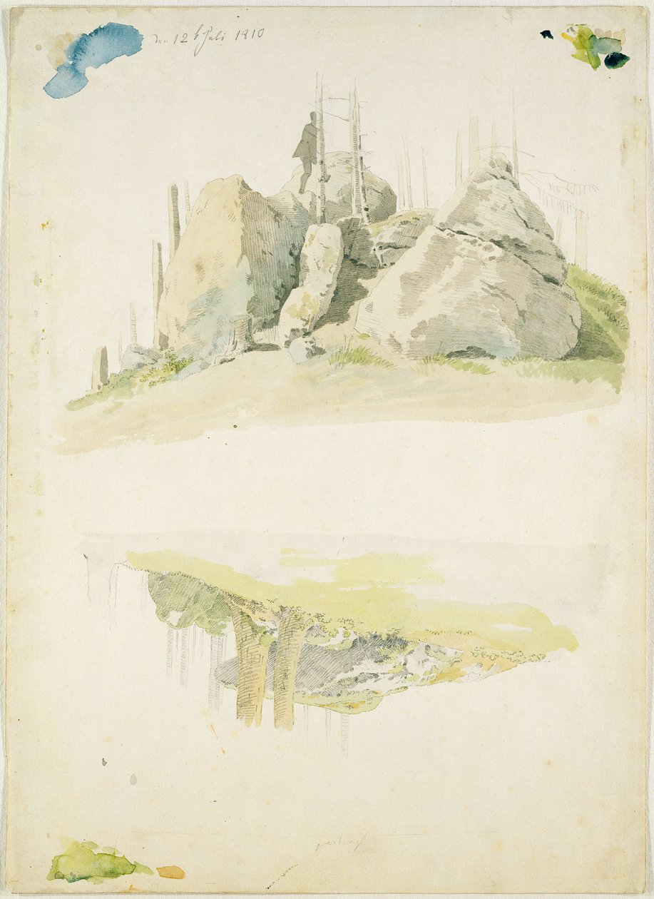 Felsen und Baum: Zwei Studien, 12. Juli 1810 von Caspar David Friedrich