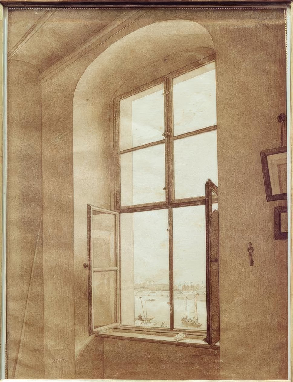 Blick aus dem Atelier des Künstlers (linkes Fenster) von Caspar David Friedrich