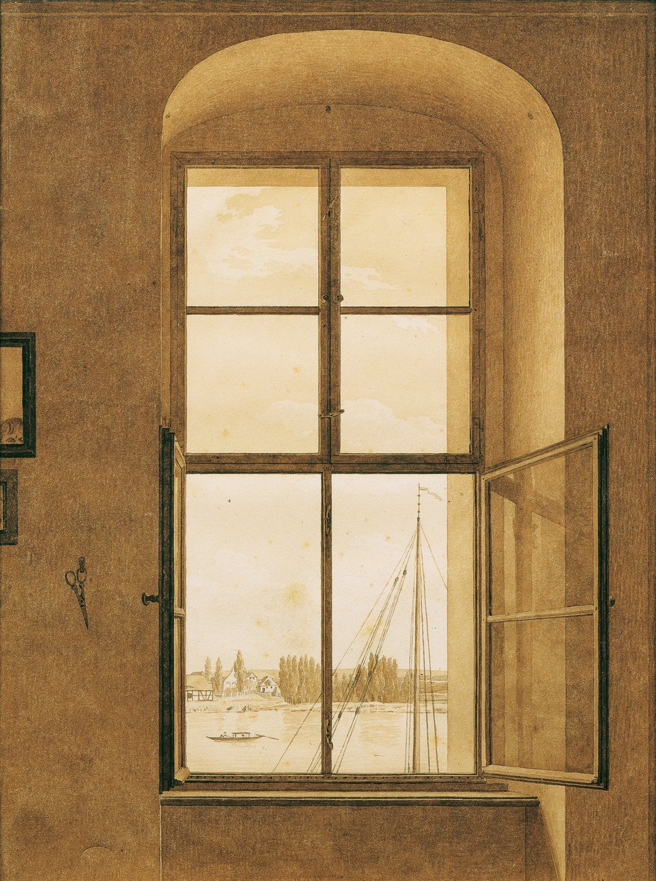 Blick aus dem Fenster des Künstlers, rechtes Fenster von Caspar David Friedrich