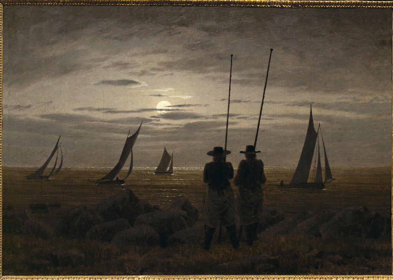 Mondnacht am Strand mit Fischern von Caspar David Friedrich