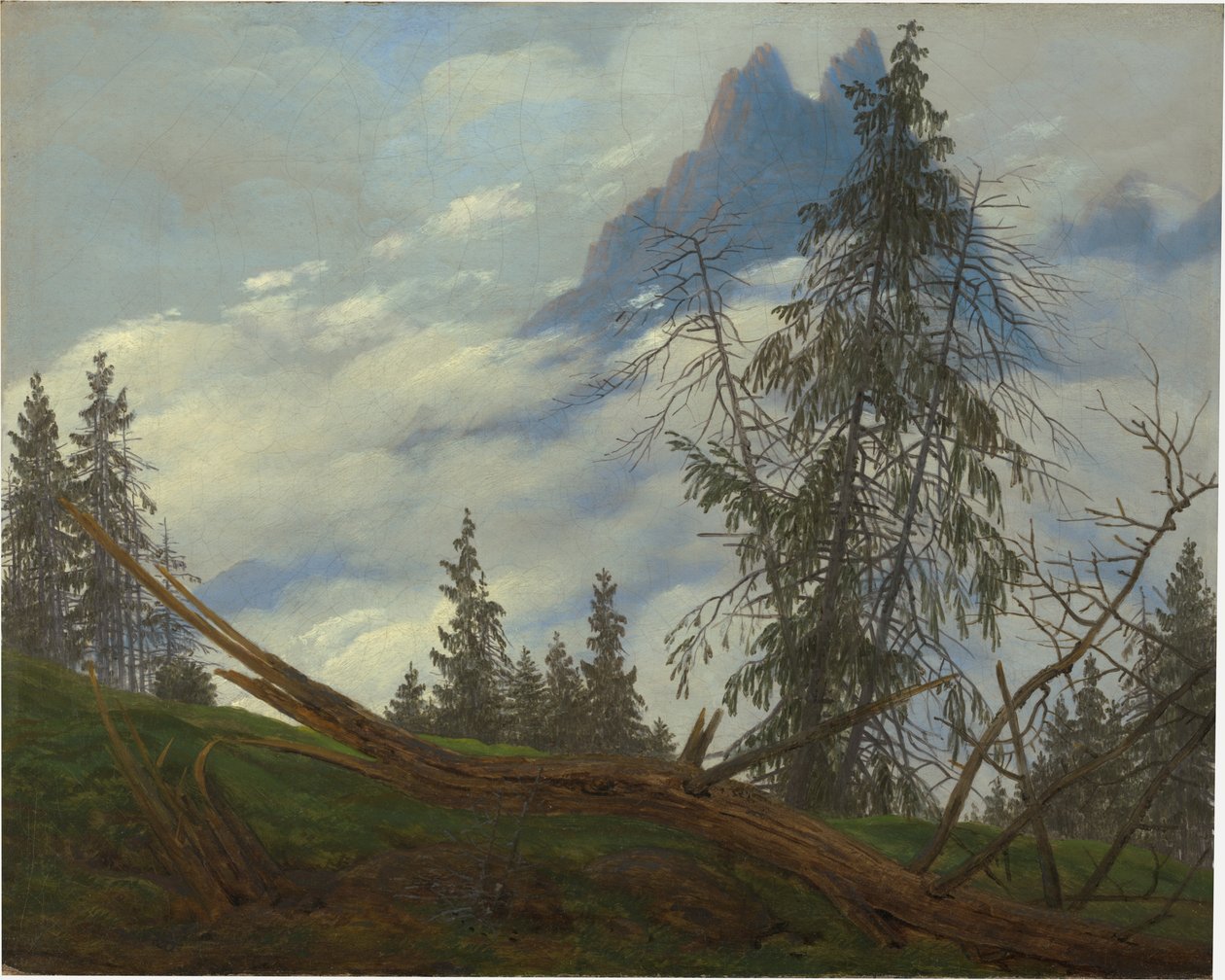 Berggipfel mit ziehenden Wolken von Caspar David Friedrich