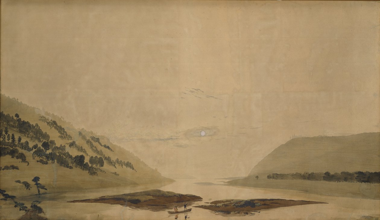 Gebirgige Landschaft mit Fluss am Morgen, 1830-35 von Caspar David Friedrich