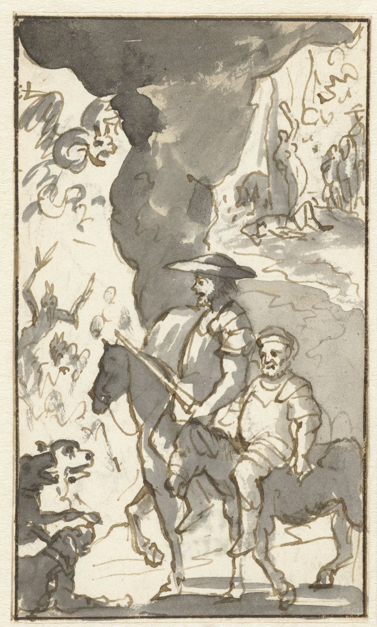 Don Quichotte und Sancho Panza reiten an einer Schmiede vorbei (Histoire de l