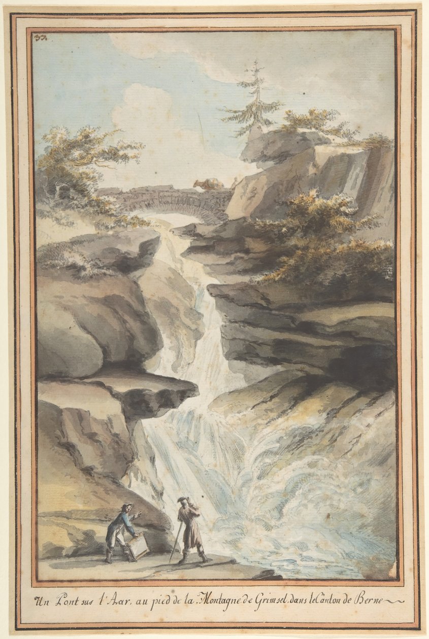 Eine Brücke über die Aar, am Fuße des Grimsel, im Kanton Bern, ca. 1775 von Caspar Wolf