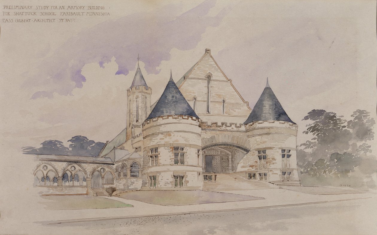 Vorstudie für ein Waffenhaus für die Shattuck School, Faribault, Minnesota von Cass Gilbert