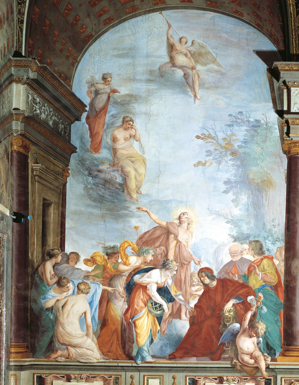 Fresko des Ruhms und der Heiligen Anna - Die Taten von Lorenzo de Medici, bekannt als der Prächtige von Cecco  Bravo