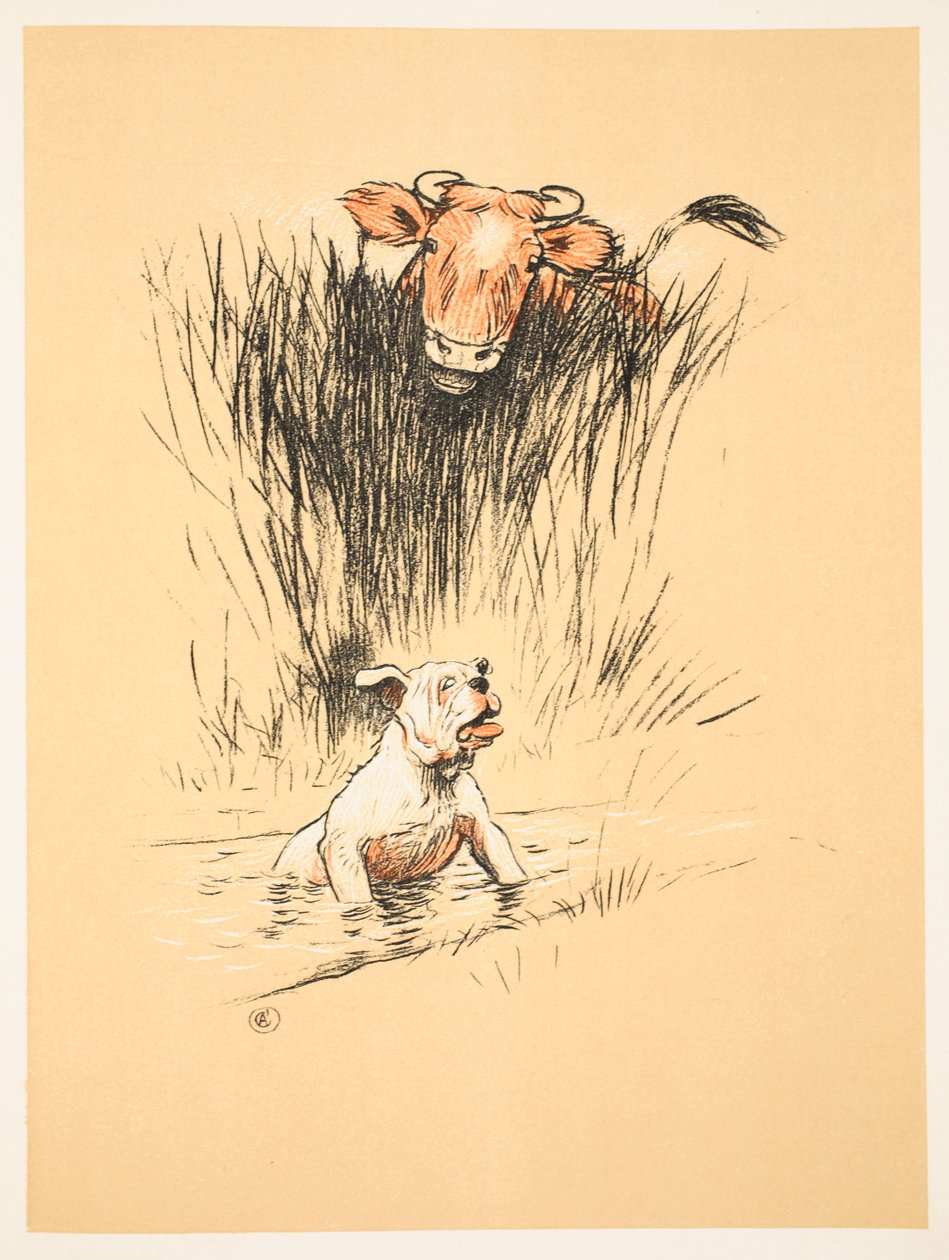 Stier und Hund auf dem Feld von Cecil Charles Windsor Aldin