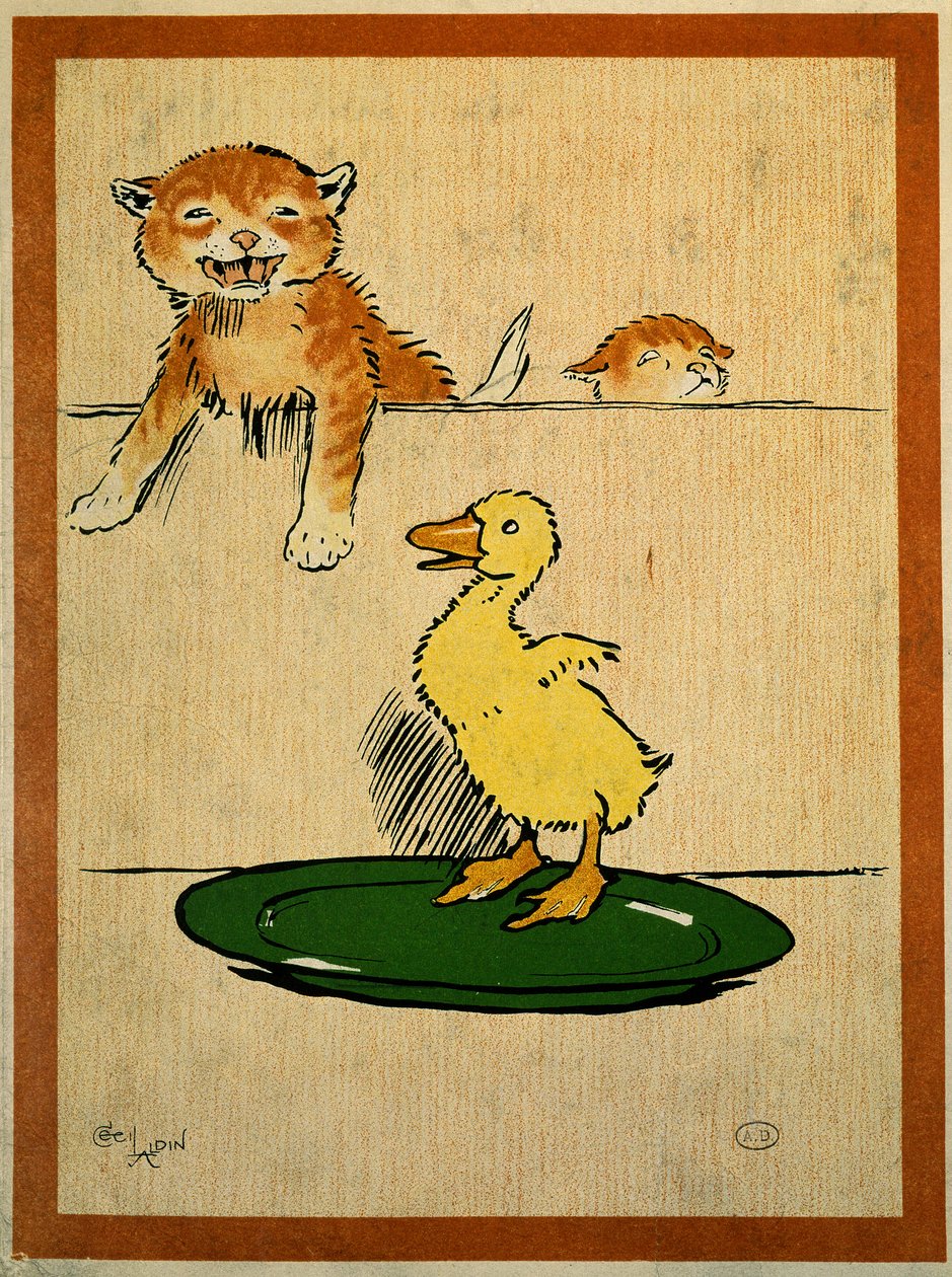 Katzen und Ente. Zeichnung von Cecil Aldin (1870-1935). Paris, Decorative Arts von Cecil Charles Windsor Aldin