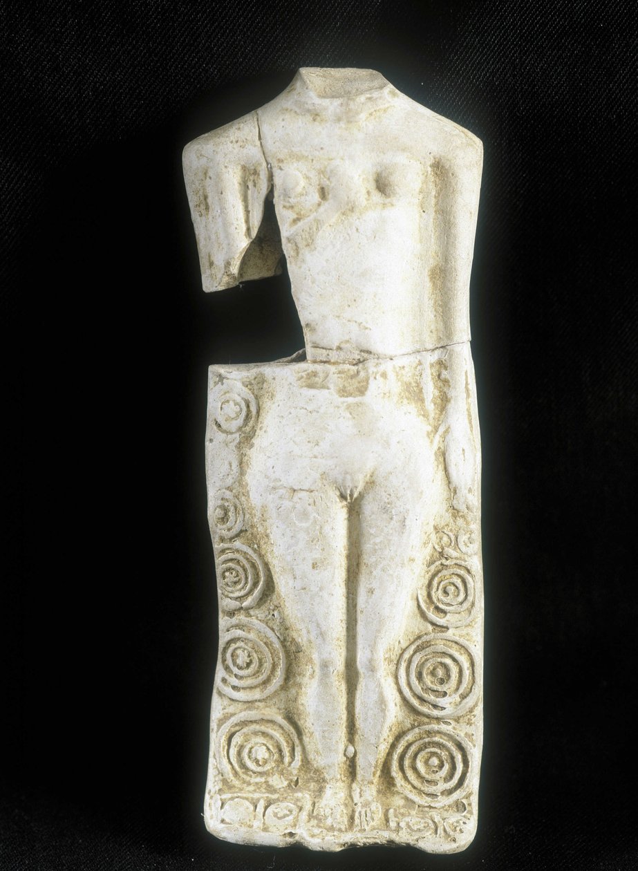 Frau mit drei Brüsten. Statuette des keltischen Töpfers „Rextuguenos“, signiert und mit Rouelles (einziger bekannter armorikanischer Töpfer), für Laraire (Gebetsplatz in einer römischen Villa) von Celtic
