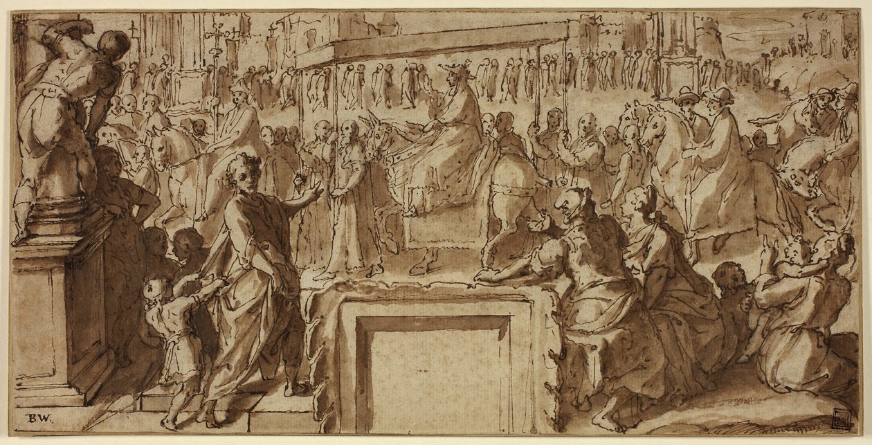 Der heilige Karl Borromäus betritt die Stadt Pavia: Entwurf für eine Wanddekoration von Cesare Nebbia