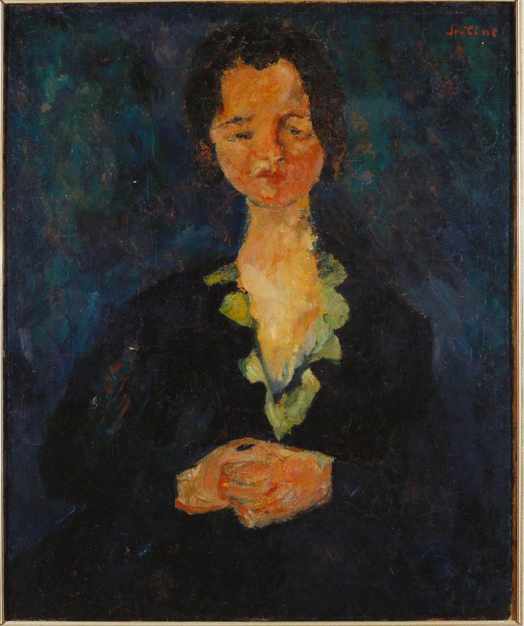 Porträt einer Frau mit blauem Hintergrund, 1927 von Chaim Soutine