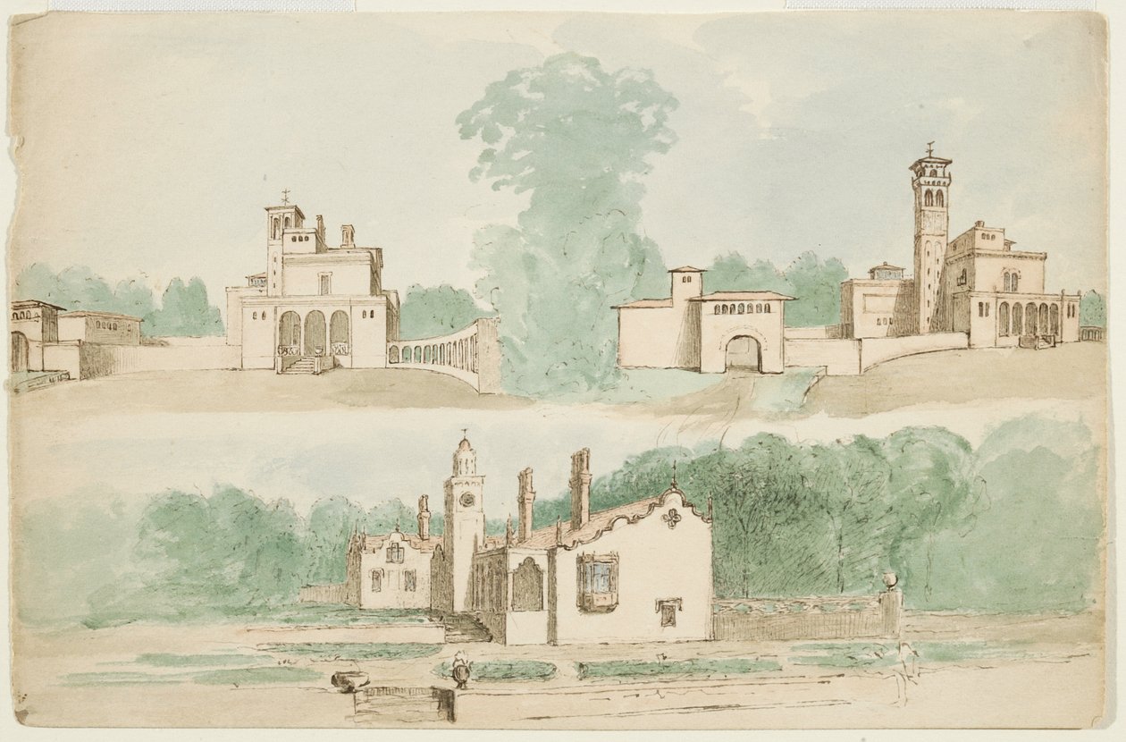 Drei architektonische Skizzen von Villen von Charles Cromwell Ingham