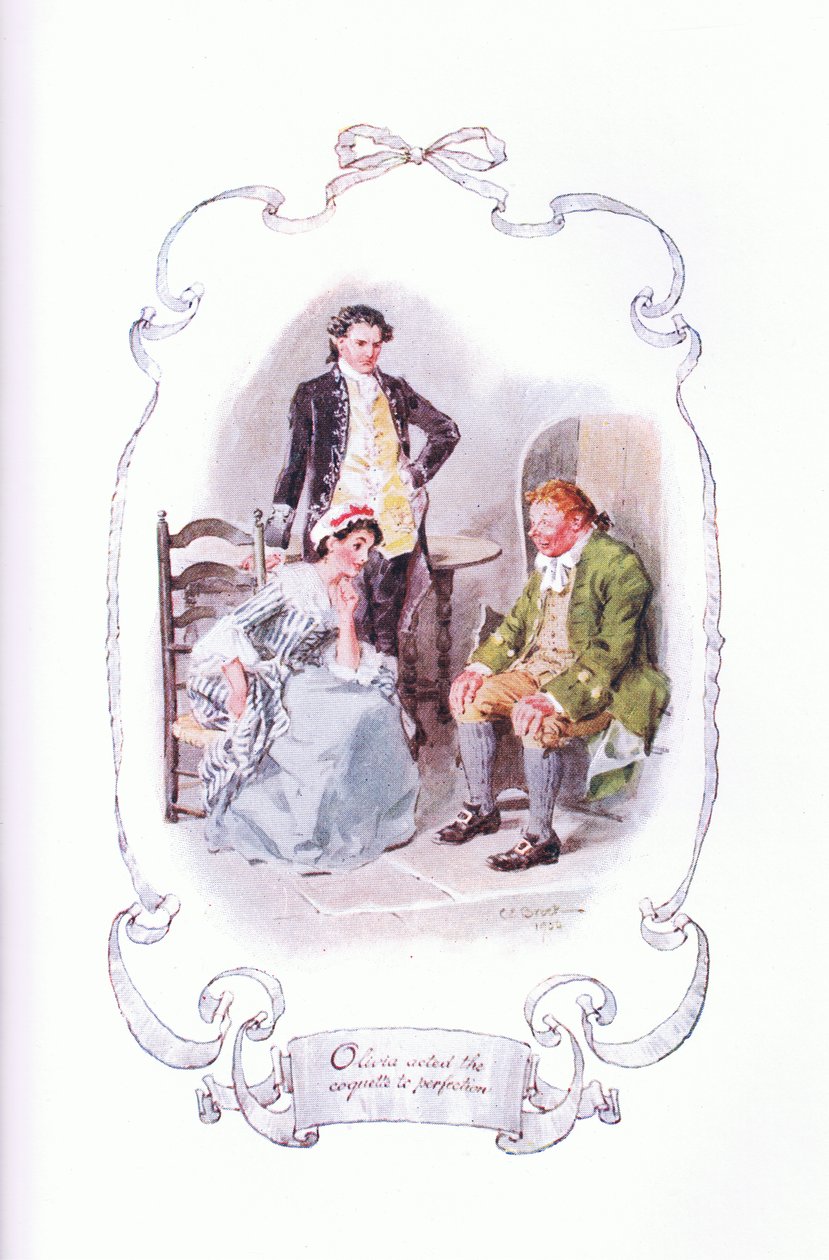 Olivia spielte die Kokette perfekt, aus The Vicar of Wakefield veröffentlicht von J M Dent & Son Ltd, 1920er Jahre von Charles Edmund Brock