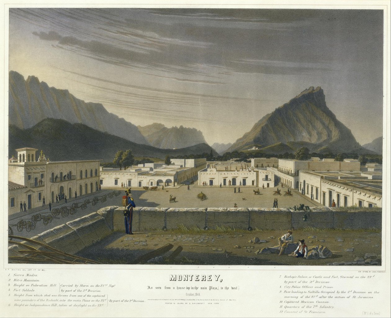 Monterey, gesehen von einem Hausdach auf dem Hauptplatz, (nach Westen) Oktober 1846... (Nr. 1 einer Serie...) von Charles Fendrich