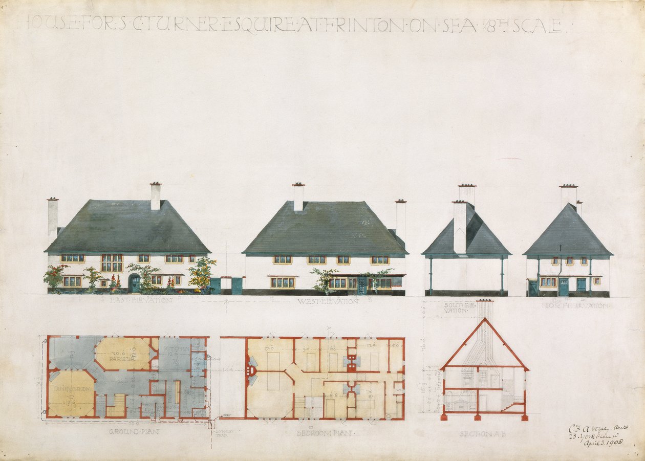 Vorgeschlagenes Haus für C. Turner Esq. in Frinton on Sea, 1908 von Charles Francis Annesley Voysey