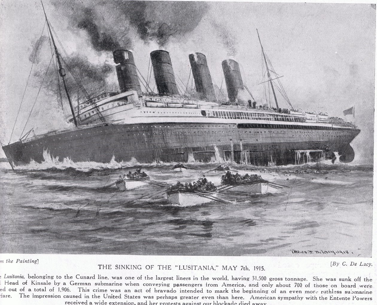 Das Sinken der Lusitania am 7. Mai 1915 von Charles John de Lacy