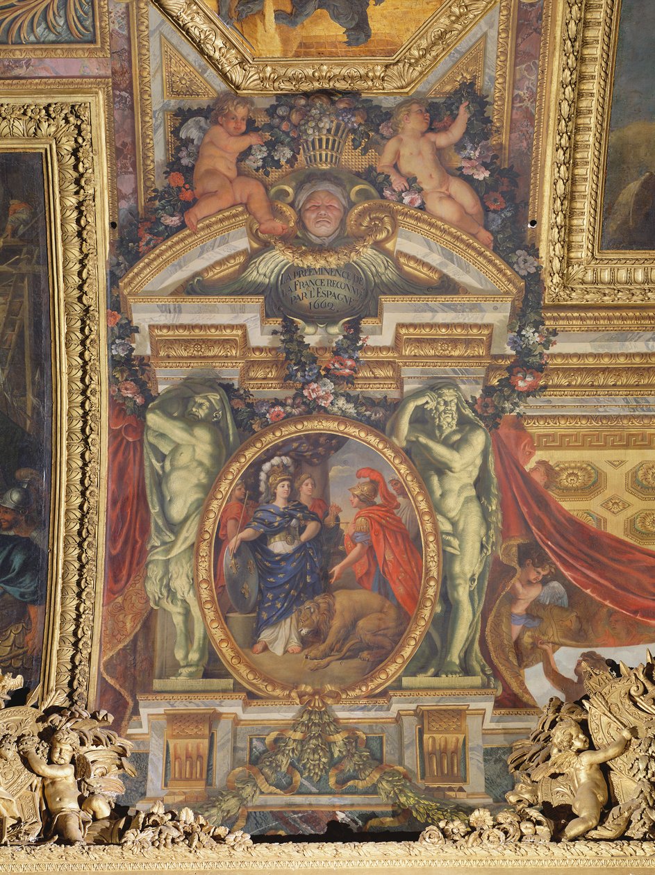 Spanien erkennt die Vormachtstellung Frankreichs im Jahr 1662 an, Deckenmalerei aus der Galerie des Glaces von Charles Le Brun