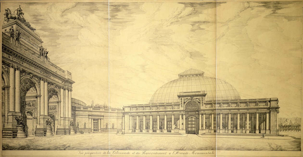 Der Triumphbogen und einer der halbkreisförmigen Kolonnadenflügel des Palais du Cinquantenaire, Brüssel, 1906 von Charles Louis Girault