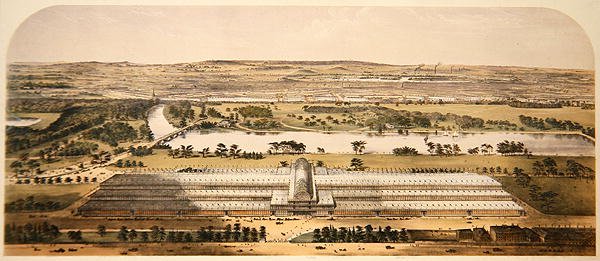 Vogelperspektive des Gebäudes für die Große Ausstellung, veröffentlicht von Ackermann & Co. von Charles (after) Burton