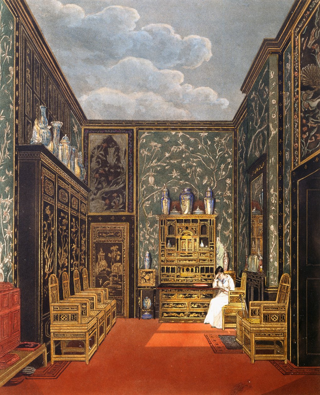 Grünes Rückzugszimmer, aus Die Geschichte der königlichen Residenzen von Charles (after) Wild