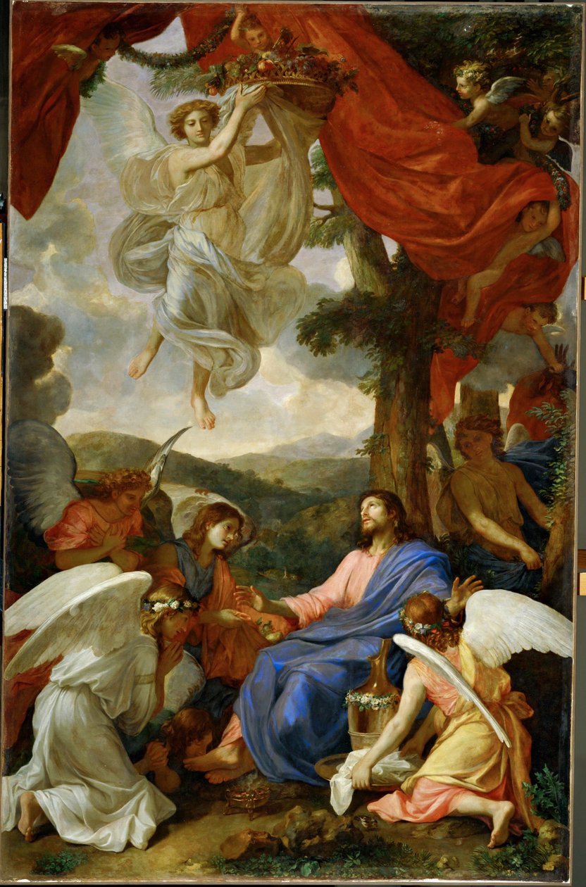 Christus in der Wüste, von Engeln bedient von Charles (attr. to) Le Brun