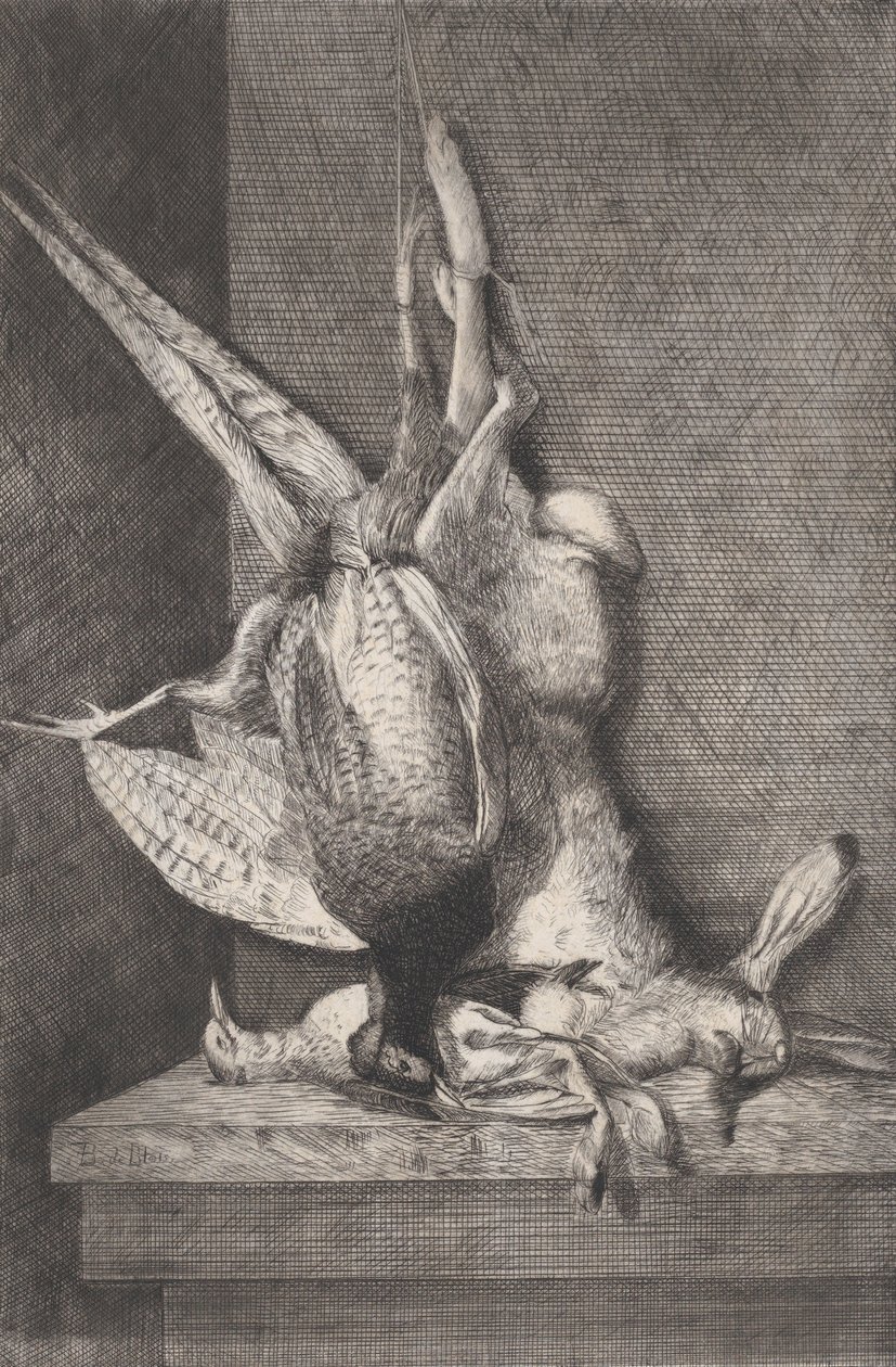 Jagdtrophäe mit Wildvögeln und Hase, 1850-1900 von Charles Alphonse Deblois