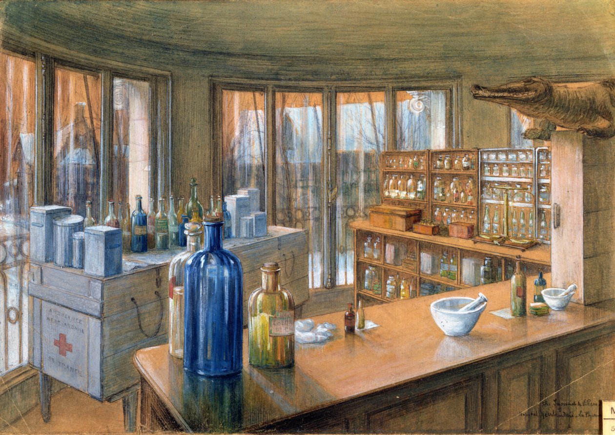 Die Apotheke des niederländischen Militärkrankenhauses in Paris, 1917 von Charles Andre Igounet de Villers