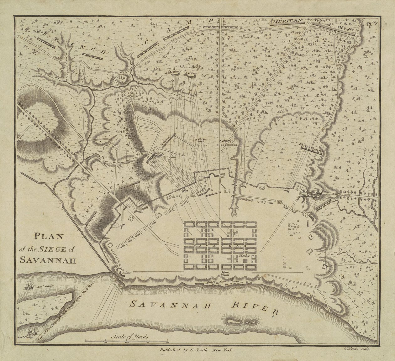Plan der Belagerung von Savannah, 1796 von Charles Balthazar Julien Févret de Saint Mémin