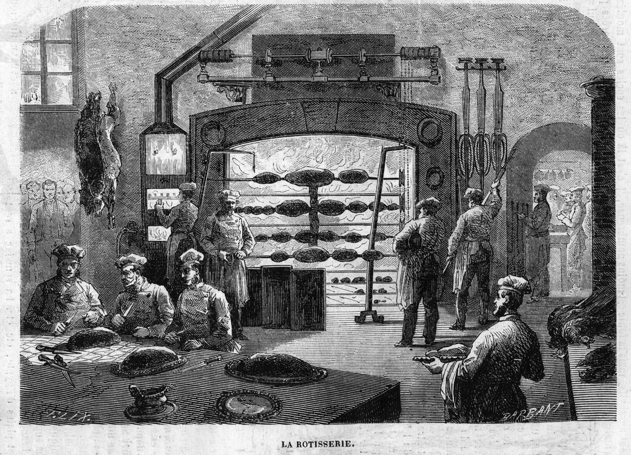 Die Braterei der Küchen des Palais des Tuileries im Jahr 1864. Gravur von F. Lix und Barbant nach einer Zeichnung von Moullin von Charles Barbant