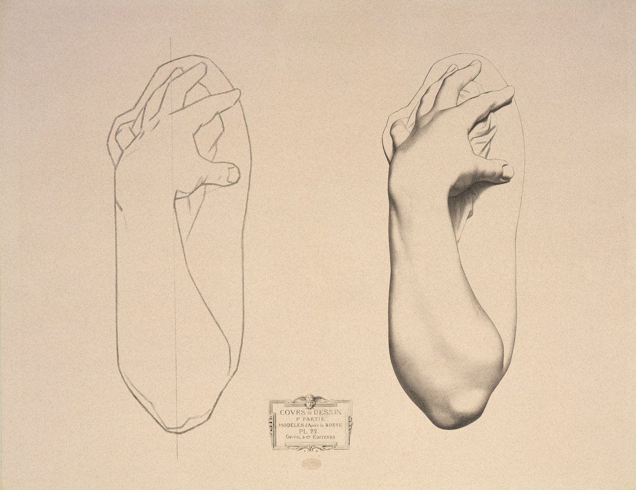 Gebogener Arm einer Frau, Tafel 22 aus Cours de Dessin Band I, Modeles dapres la bosse, c.1868 von Charles Bargue