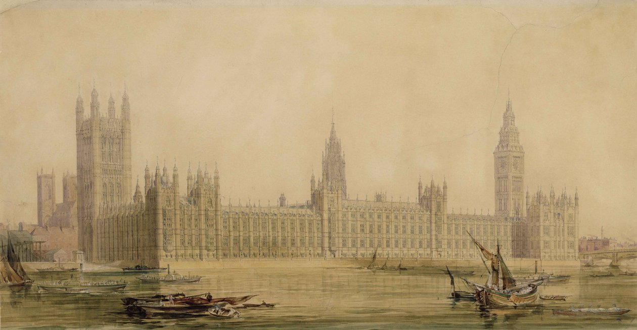 Perspektivische Ansicht der neuen Parlamentsgebäude, ca. 1840er Jahre von Charles Barry