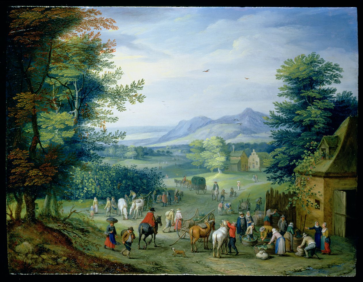 Die Weinlese, Figuren in einer ländlichen Landschaft von Charles Beschey