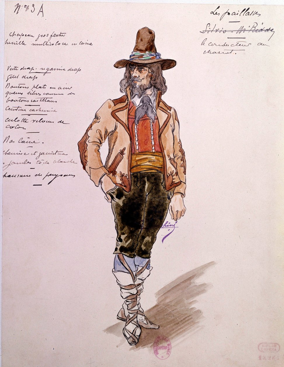 Kostüm des Kutschers für die Oper „Pagliacci“ von Ruggero Leoncavallo. Aquarell von Charles Bianchini von Charles Bianchini