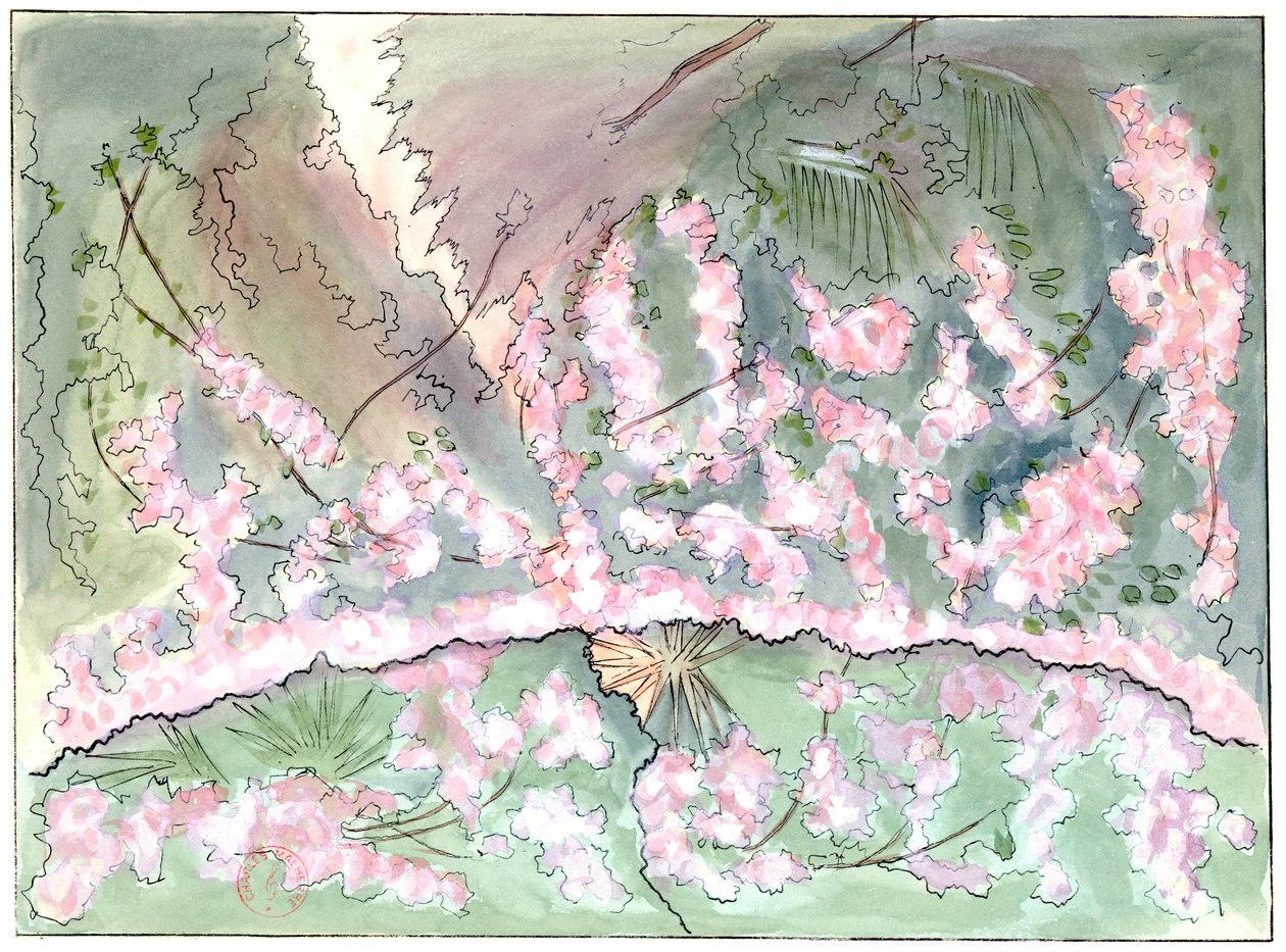 Massenet - Esclarmonde - Dekor von Charles Bianchini - 2. Akt, 1. Szene, Rosenvorhang senkt sich - Zeichnung von G. Stein, 1889 von Charles Bianchini