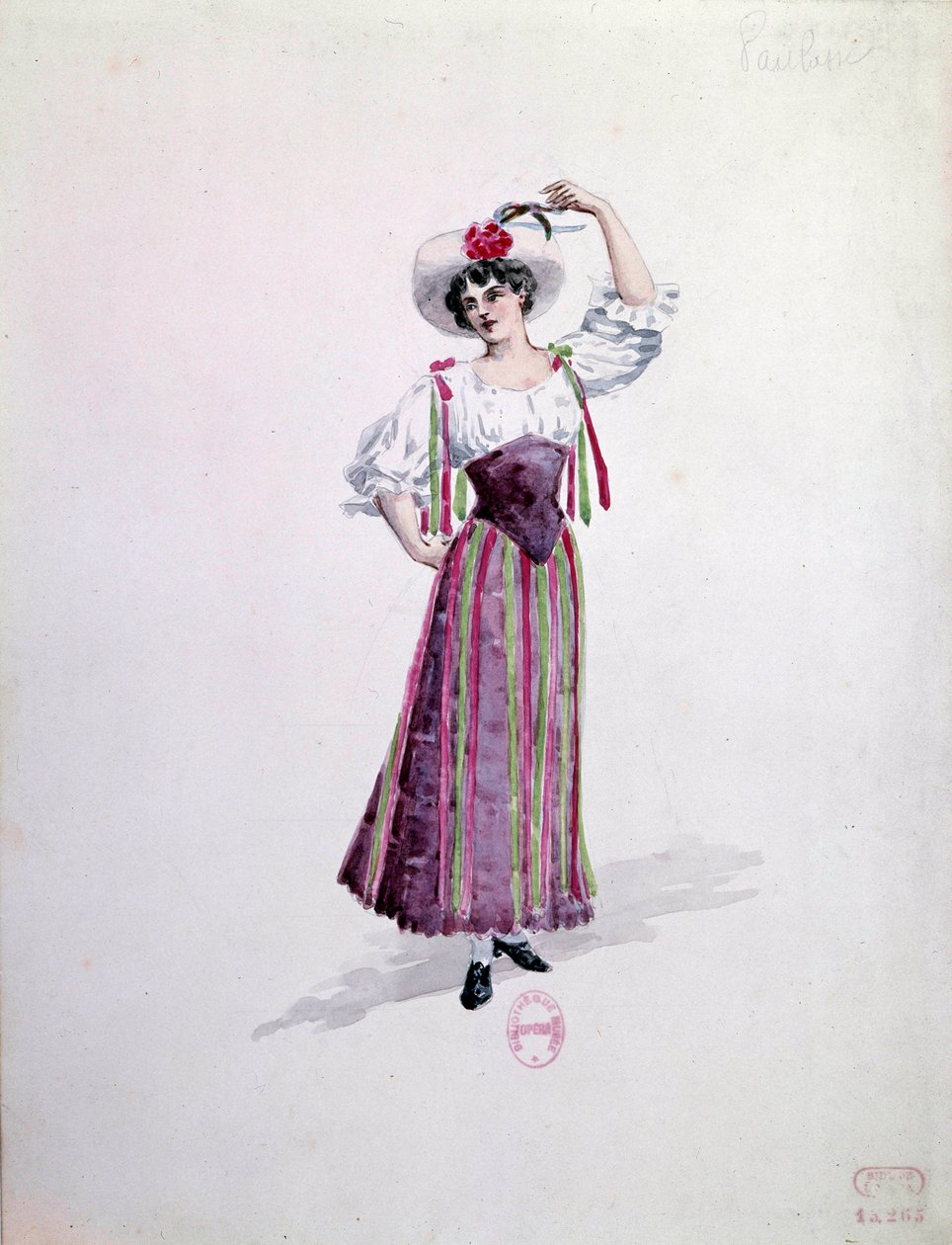 Kostüm einer jungen Frau (Nedda oder Colombine?) für die Oper „Pagliacci“ von Ruggero Leoncavallo. Aquarell von Charles Bianchini von Charles Bianchini