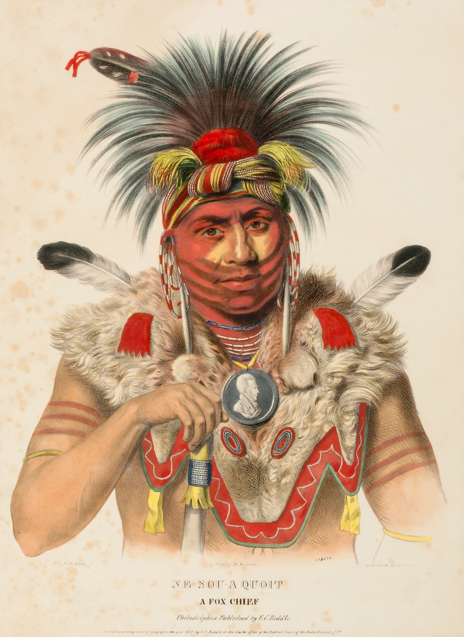 NE-SOU-A-QUOIT. Ein Fuchs-Häuptling, aus Geschichte der Indianerstämme Nordamerikas von Charles Bird King