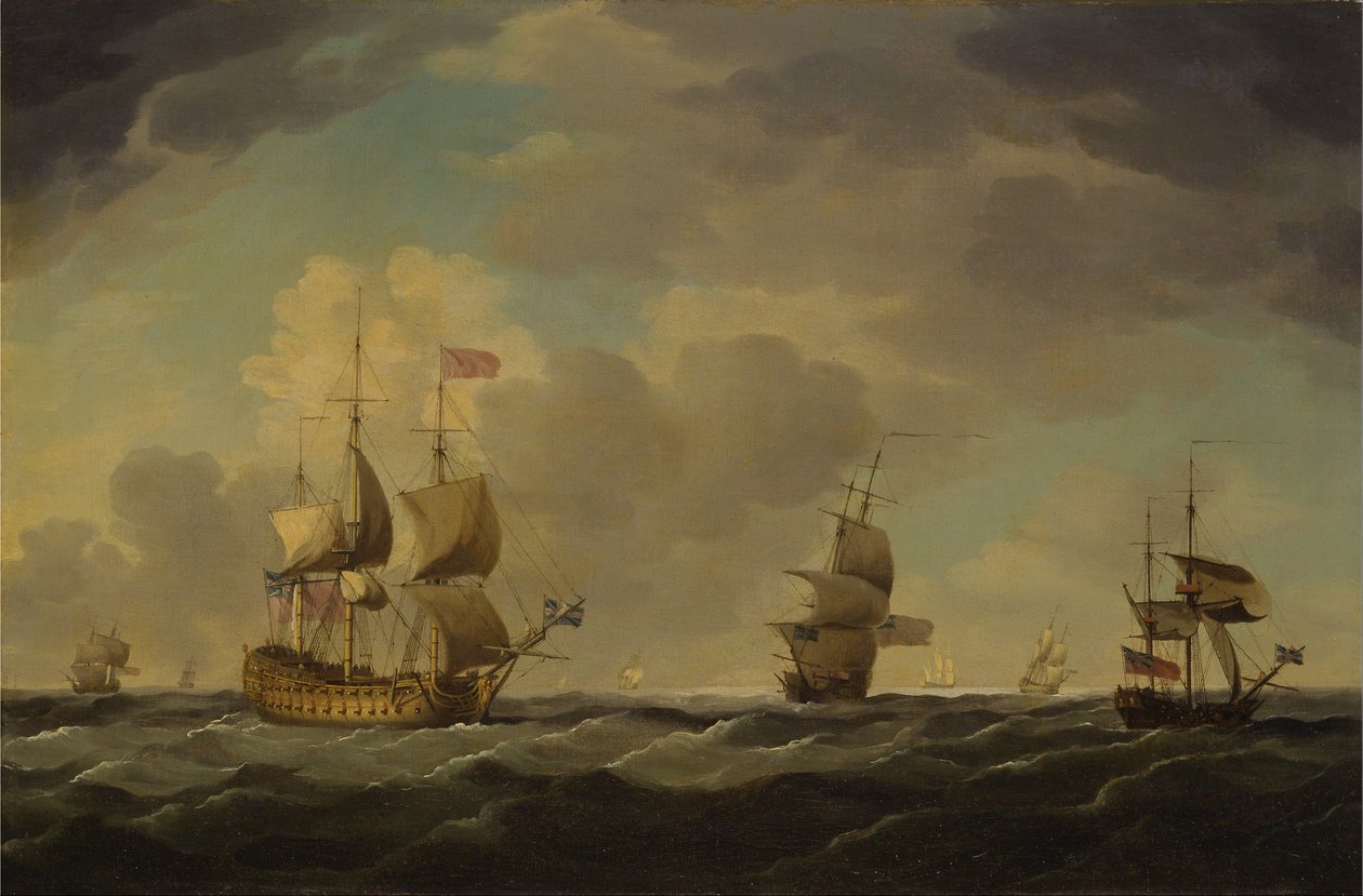 Englisches Flaggschiff bei mäßigem Wind von Charles Brooking