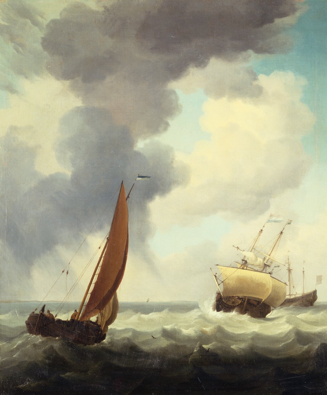 Niederländische Handelsschiffe und ein Küstenschiff in unruhiger See von Charles Brooking