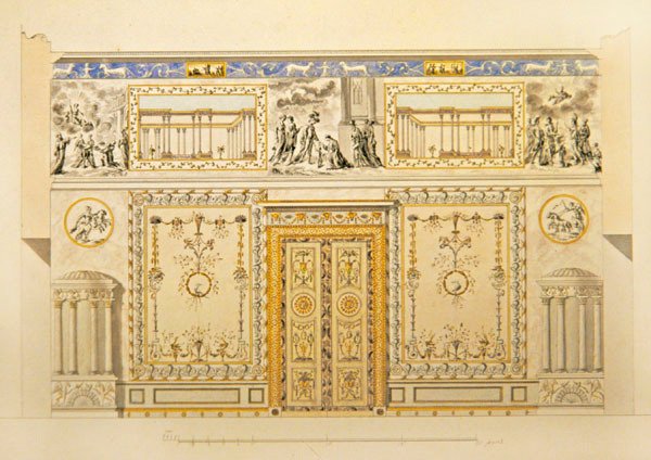 Erhebung einer Türwand, Lyons Drawing-Room, Katharinenpalast in Zarskoje Selo, frühe 1780er Jahre von Charles Cameron