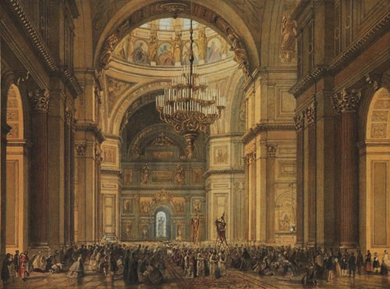Gottesdienst in der Isaakskathedrale in Sankt Petersburg, 1850er Jahre von Charles Claude Bachelier