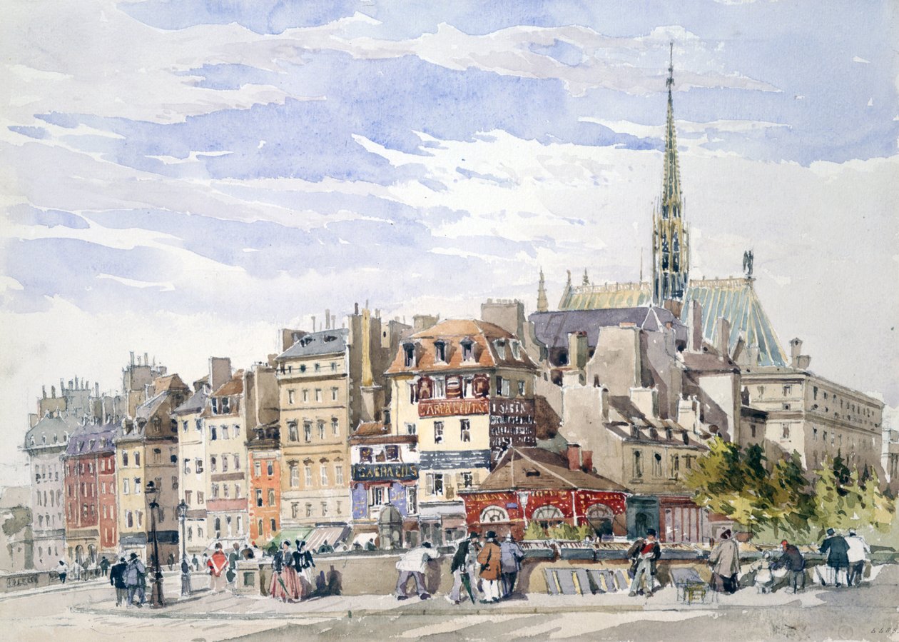 Sainte-Chapelle und das Palais de Justice am Quai Pont Saint-Michel, Aquarell von Charles Claude Pyne