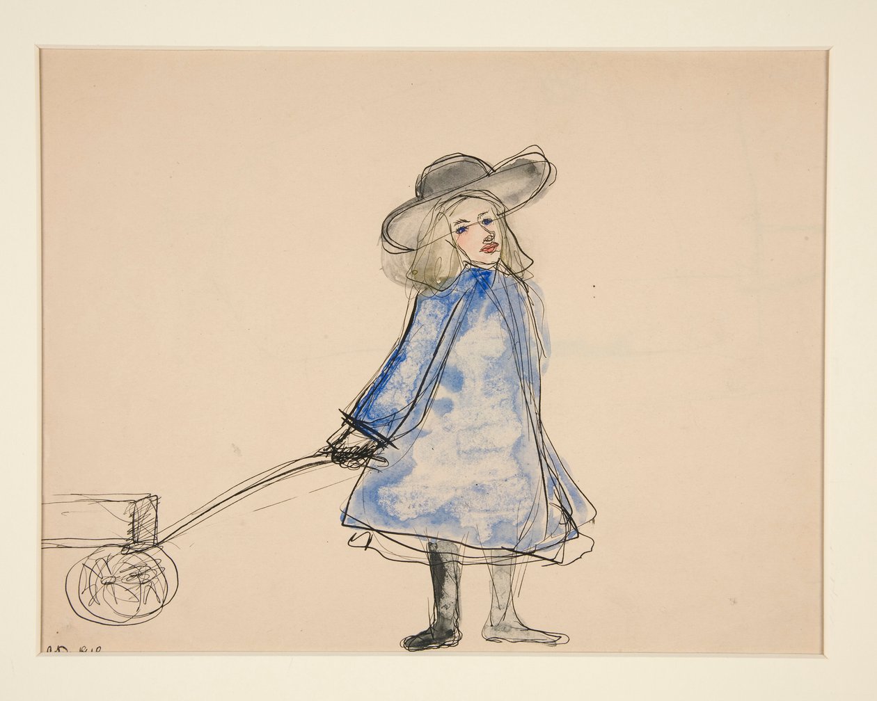 Mädchen zieht Wagen (Einfaches Mädchen im blauen Kleid) (recto); Skizze eines Mannes (verso) von Charles Demuth