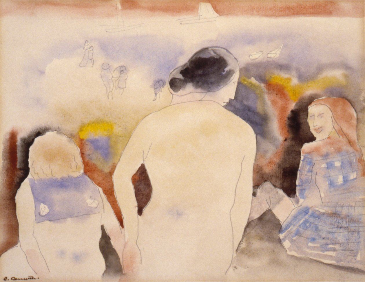 Ohne Titel (Frau mit schwarzen Haaren und zwei Kindern) von Charles Demuth