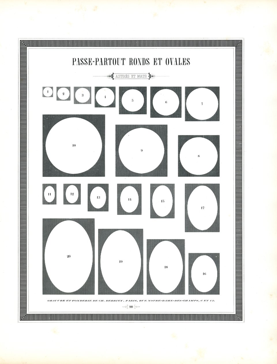 Runde und ovale Passepartout-Vorlagen von Charles Derriey