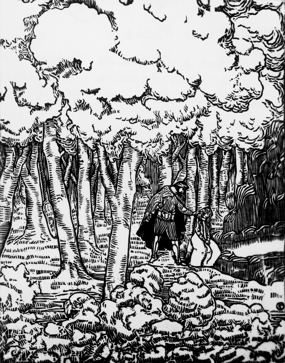 Holzschnitt von Charles Doudelet (1861-1938) für Pelléas und Mélisande von Maurice Maeterlinck (1862-1949), veröffentlicht von Claudio Argentieri, Spoleto, Italien von Charles Doudelet