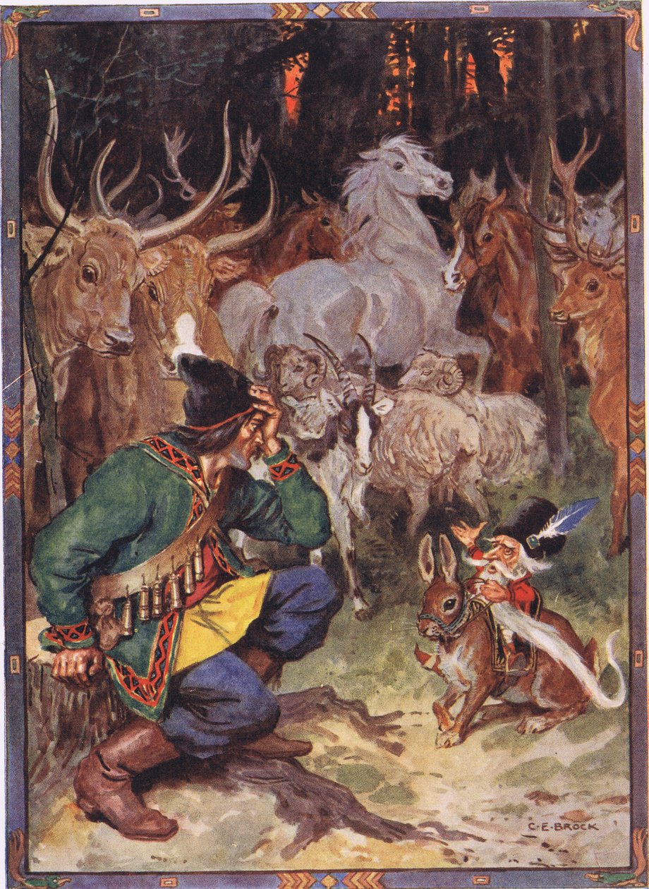 Hey! Guter Mann, ich weiß, was dich bedrückt, Szene aus Sur der Adler in Kindererzählungen aus rumänischen Legenden von Moses Gaster von Charles Edmund Brock